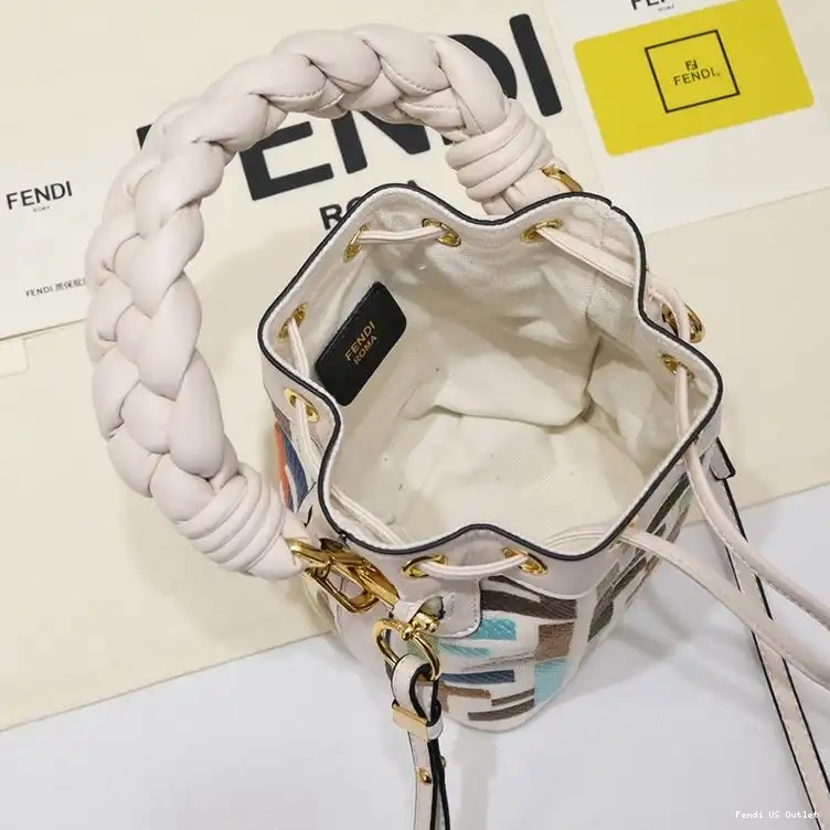 Affordable HOT Mini Canvas Bucket with Bag Woven FF Motif In Fendi Beige Tresor Handle Mon 0412